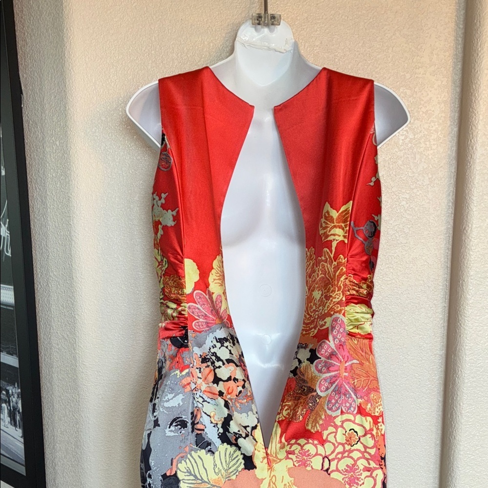 KAY UNGER Colorful Ruched Silk Floral Sheath Dress - Sleeveless, Asian flavor. 4 - Picture 8 of 15